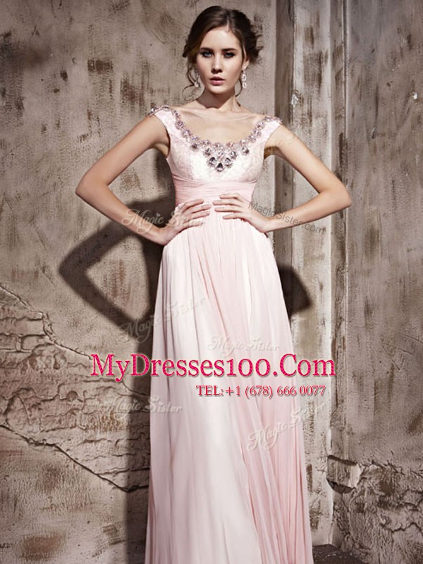 Sweet Baby Pink Prom Party Dress Prom and Party and For with Beading Scoop Sleeveless Backless