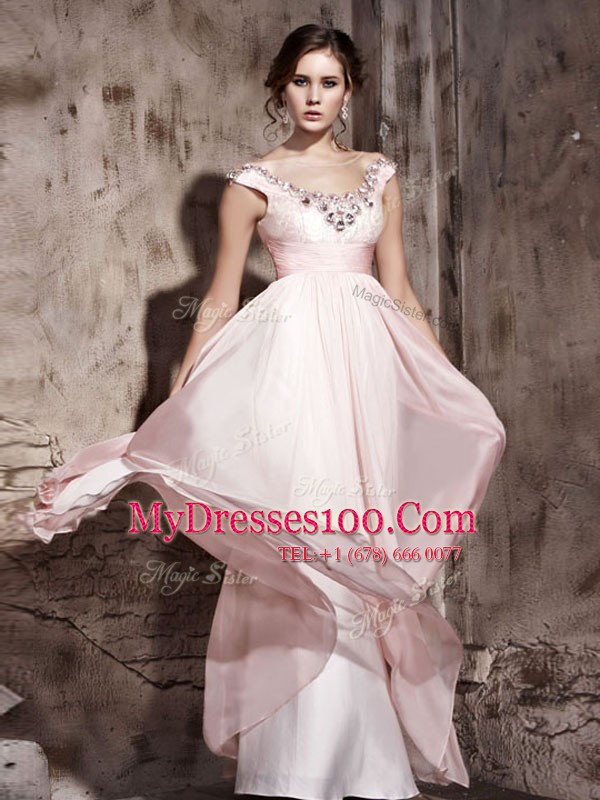 Sweet Baby Pink Prom Party Dress Prom and Party and For with Beading Scoop Sleeveless Backless