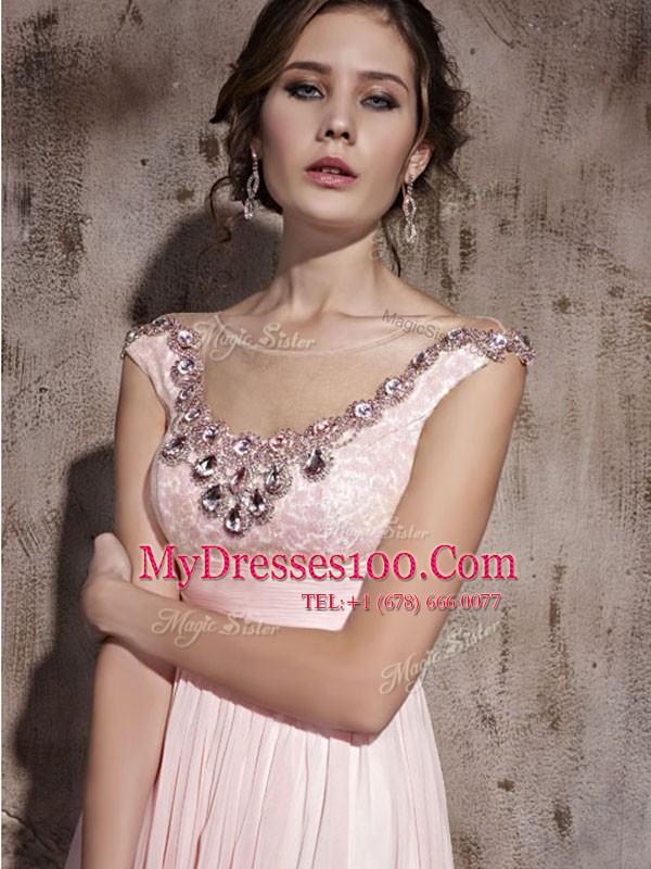 Sweet Baby Pink Prom Party Dress Prom and Party and For with Beading Scoop Sleeveless Backless