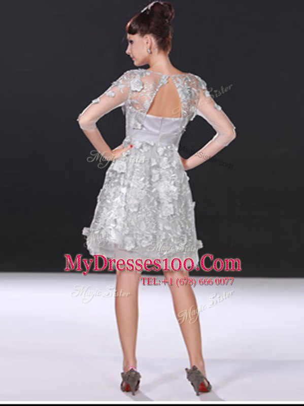 Spectacular 3 4 Length Sleeve Zipper Knee Length Beading and Lace Teens Party Dress