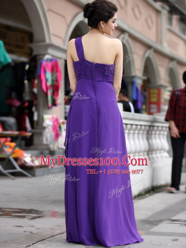 Purple One Shoulder Zipper Beading Prom Evening Gown Sleeveless