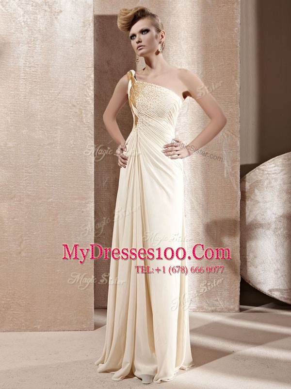 Cheap One Shoulder Sleeveless Chiffon Prom Dresses Beading Side Zipper