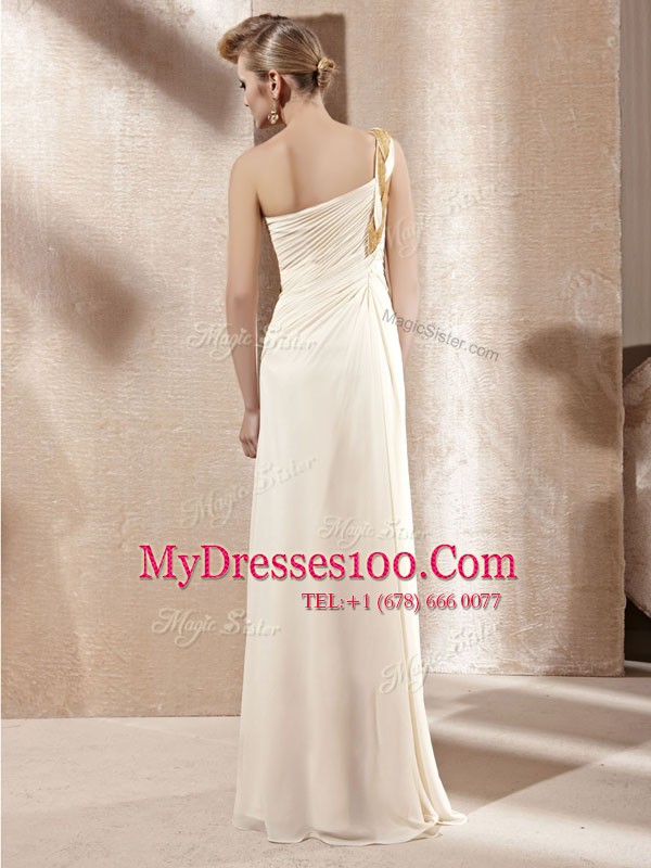 Cheap One Shoulder Sleeveless Chiffon Prom Dresses Beading Side Zipper
