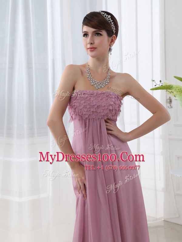 Luxurious Floor Length Lilac Dress for Prom Strapless Sleeveless Zipper