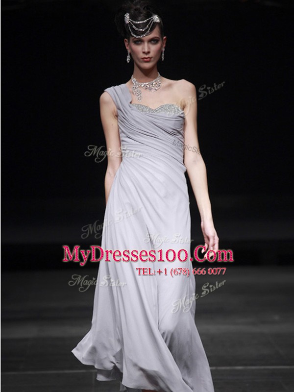Silver Chiffon Side Zipper Sweetheart Sleeveless Floor Length Homecoming Dress Online Ruching