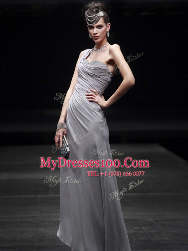 Silver Chiffon Side Zipper Sweetheart Sleeveless Floor Length Homecoming Dress Online Ruching