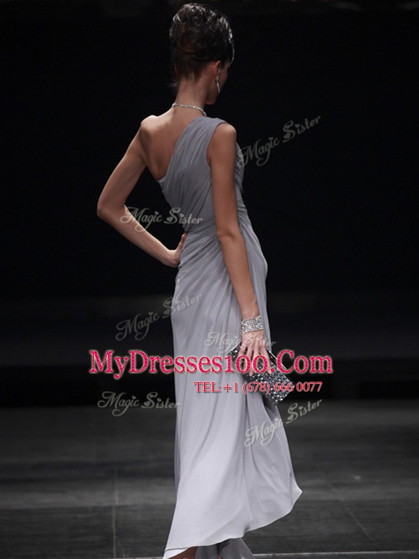 Silver Chiffon Side Zipper Sweetheart Sleeveless Floor Length Homecoming Dress Online Ruching