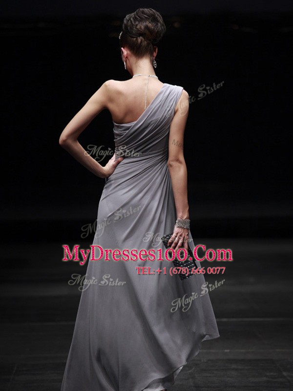 Silver Chiffon Side Zipper Sweetheart Sleeveless Floor Length Homecoming Dress Online Ruching