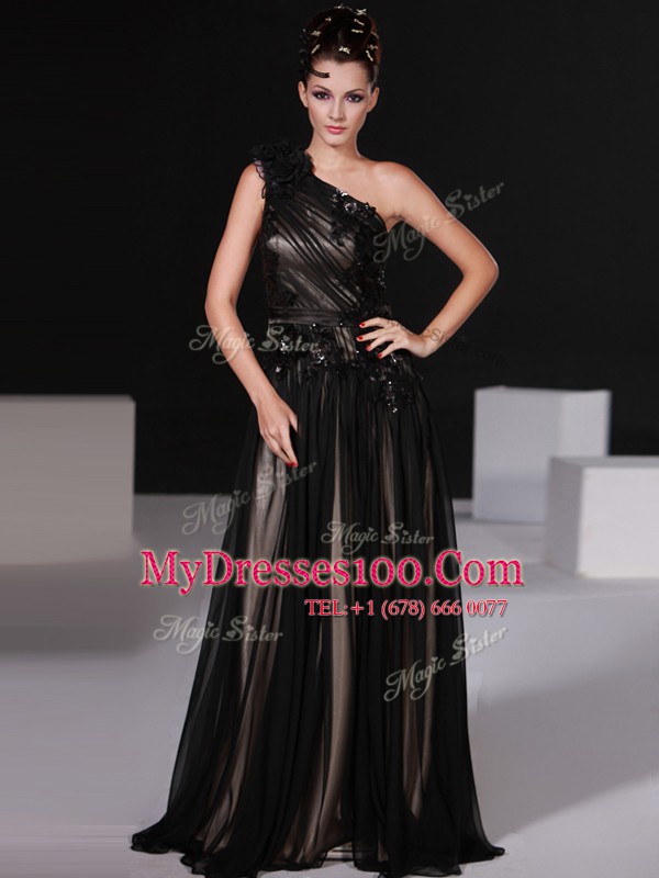 One Shoulder Floor Length Column/Sheath Sleeveless Black Mother Of The Bride Dress Zipper