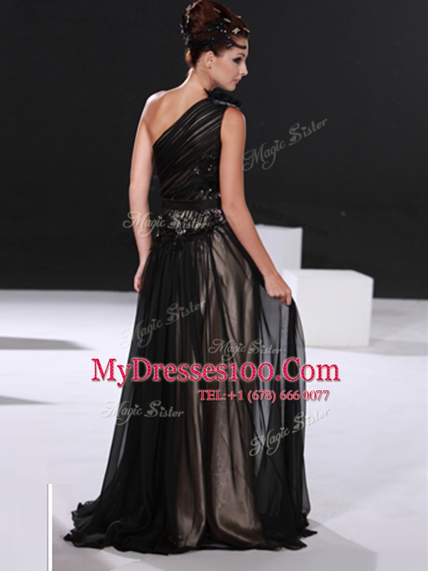 One Shoulder Floor Length Column/Sheath Sleeveless Black Mother Of The Bride Dress Zipper