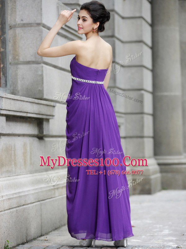 Perfect Chiffon Strapless Sleeveless Zipper Beading Prom Dresses in Purple