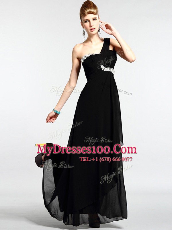 Green Column/Sheath One Shoulder Sleeveless Chiffon Floor Length Zipper Beading Prom Evening Gown