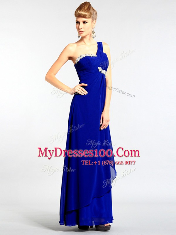 Green Column/Sheath One Shoulder Sleeveless Chiffon Floor Length Zipper Beading Prom Evening Gown