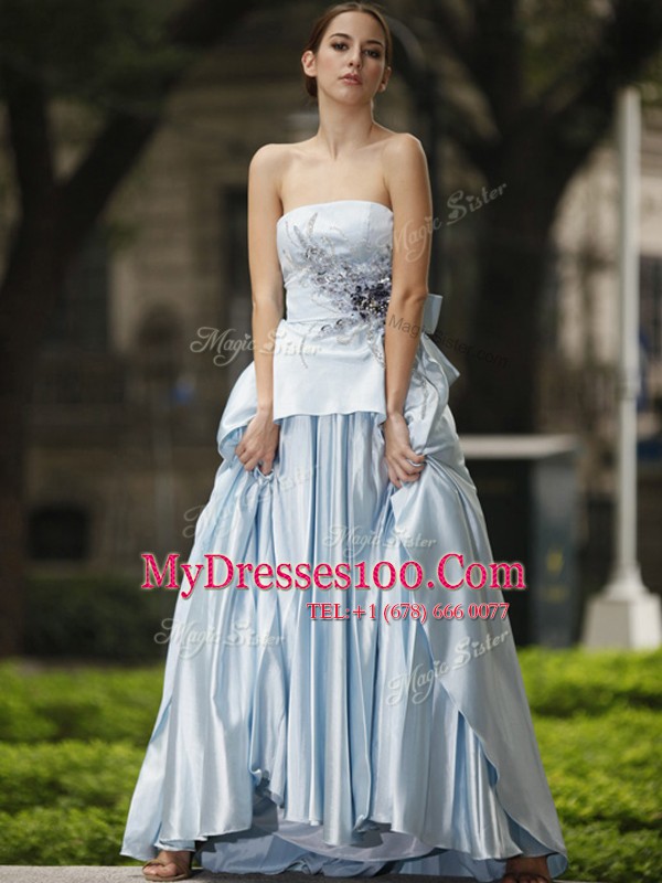 Strapless Sleeveless Side Zipper Prom Party Dress Silver Chiffon