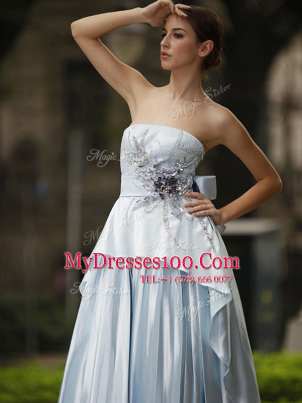 Strapless Sleeveless Side Zipper Prom Party Dress Silver Chiffon