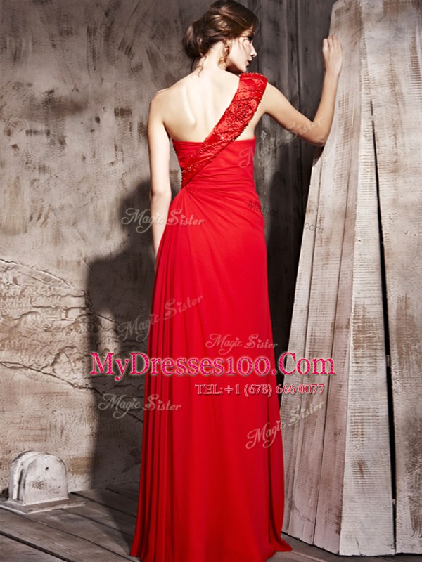 Modern Red Taffeta Side Zipper Evening Outfits Sleeveless Floor Length Beading
