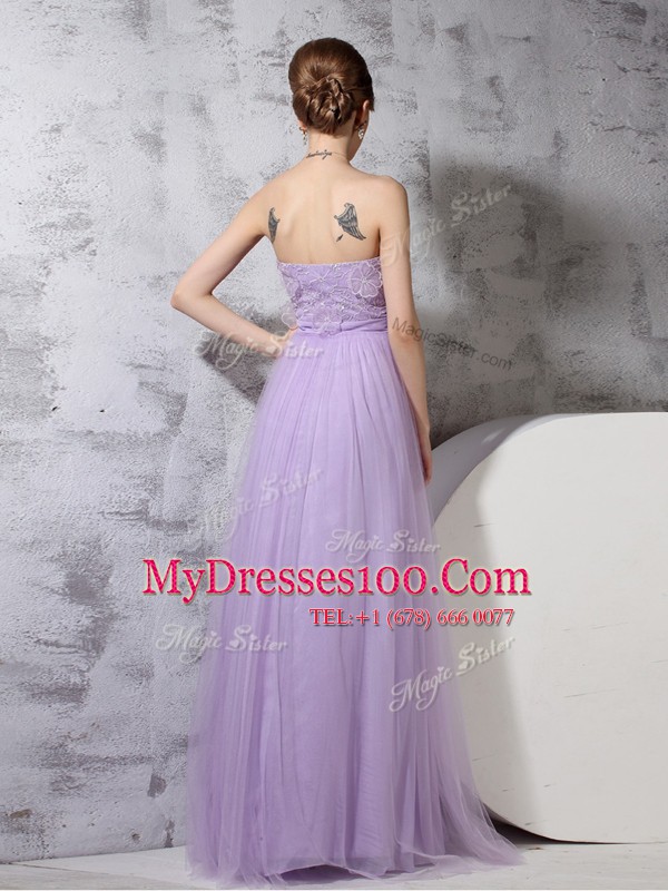 Strapless Sleeveless Dress for Prom Floor Length Lace Lavender Tulle