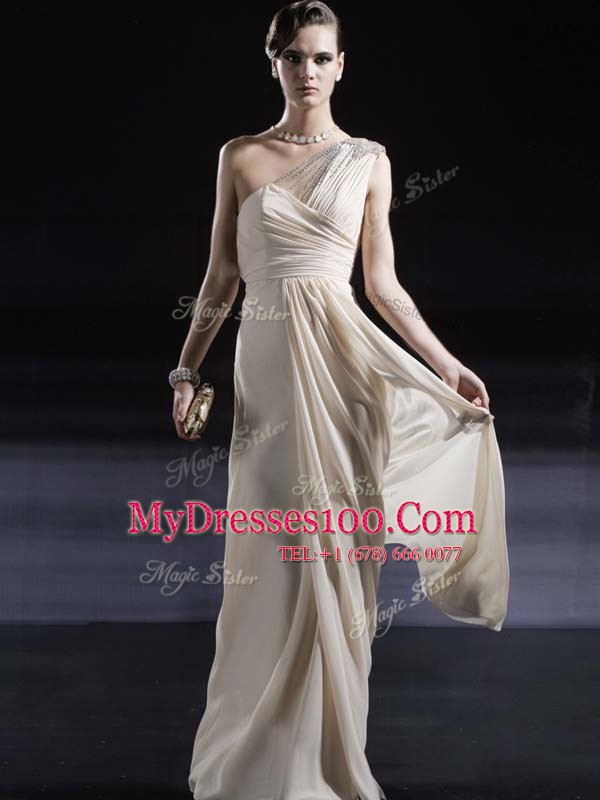 Fantastic Floor Length Champagne Mother Of The Bride Dress One Shoulder Sleeveless Criss Cross