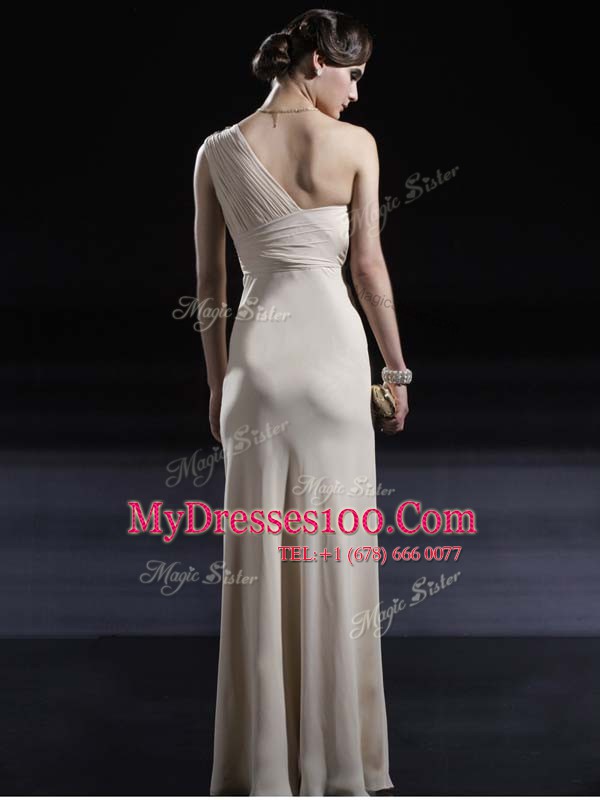 Fantastic Floor Length Champagne Mother Of The Bride Dress One Shoulder Sleeveless Criss Cross
