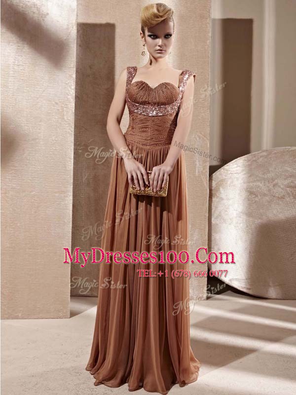 Chiffon Sweetheart Sleeveless Zipper Beading Prom Dresses in Brown