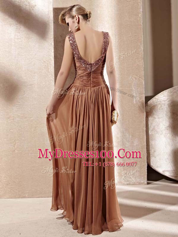 Chiffon Sweetheart Sleeveless Zipper Beading Prom Dresses in Brown
