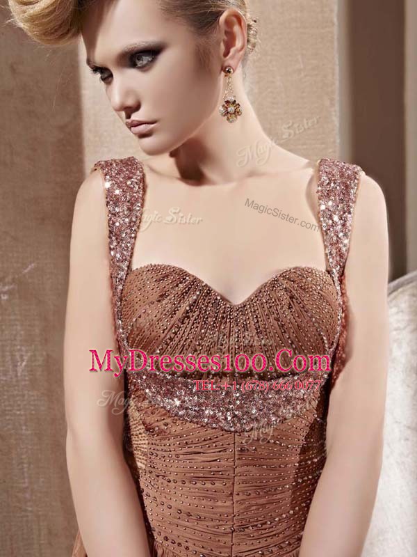 Chiffon Sweetheart Sleeveless Zipper Beading Prom Dresses in Brown