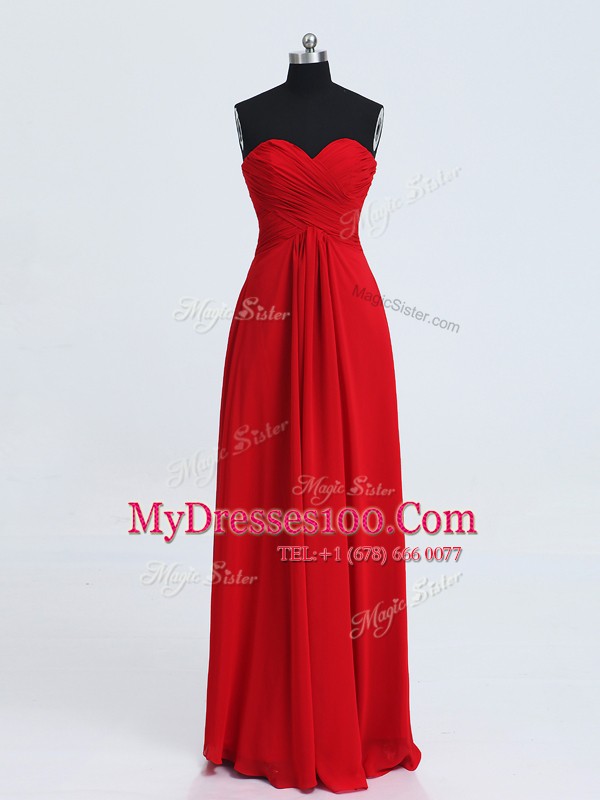 Red Sleeveless Ruching Floor Length