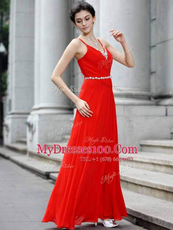 Floor Length Column/Sheath Sleeveless Coral Red Homecoming Dress Zipper