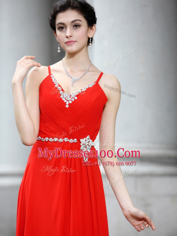 Floor Length Column/Sheath Sleeveless Coral Red Homecoming Dress Zipper