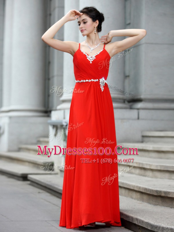 Floor Length Column/Sheath Sleeveless Coral Red Homecoming Dress Zipper
