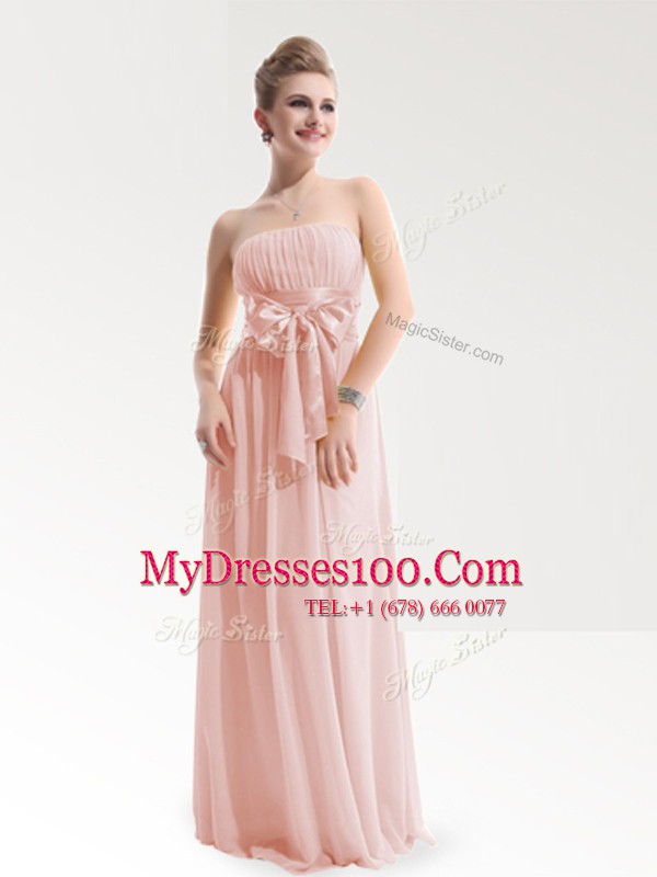 Column/Sheath Prom Evening Gown Baby Pink Strapless Chiffon Sleeveless Floor Length Zipper