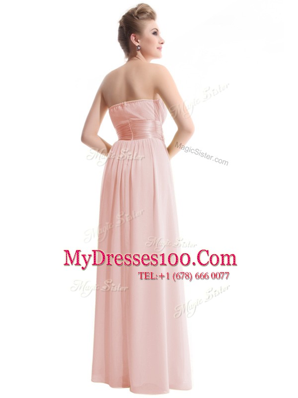 Column/Sheath Prom Evening Gown Baby Pink Strapless Chiffon Sleeveless Floor Length Zipper