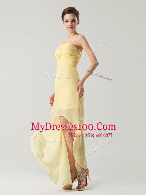 Super Sleeveless High Low Ruching Zipper with Light Yellow