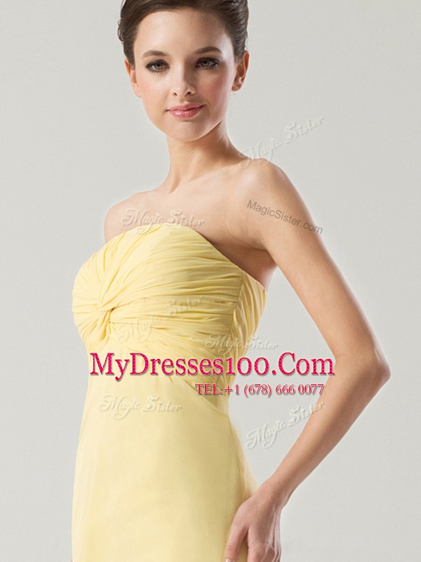 Super Sleeveless High Low Ruching Zipper with Light Yellow