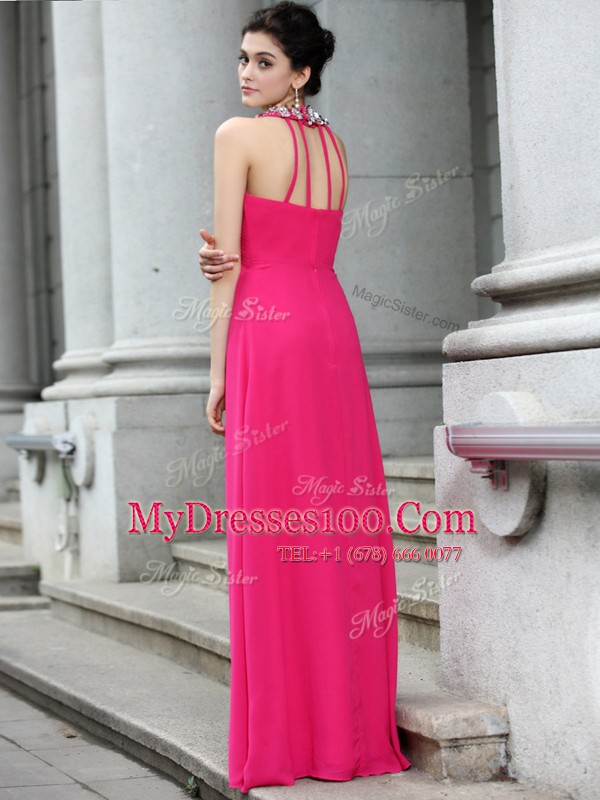 On Sale Hot Pink Prom Dress Prom and Party and For with Beading and Ruching Strapless Sleeveless Criss Cross