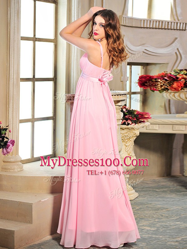 Spaghetti Straps Sleeveless Chiffon Homecoming Dress Ruching and Bowknot Lace Up
