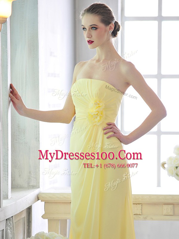 Sexy Sleeveless Lace Up Floor Length Hand Made Flower Prom Gown