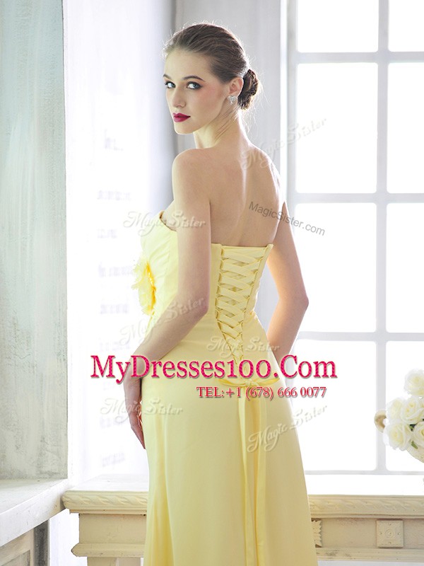 Sexy Sleeveless Lace Up Floor Length Hand Made Flower Prom Gown