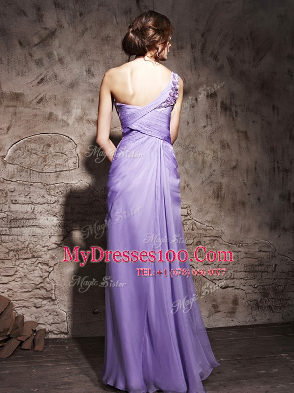 Ideal Chiffon One Shoulder Sleeveless Side Zipper Beading and Ruching Mother Of The Bride Dress in Lavender