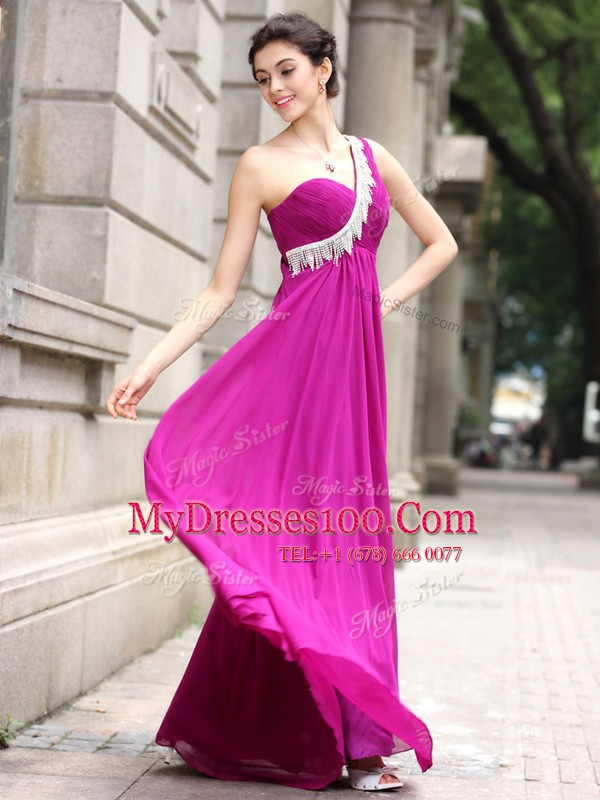 Hot Selling One Shoulder Chiffon Sleeveless Floor Length Mother Of The Bride Dress and Beading
