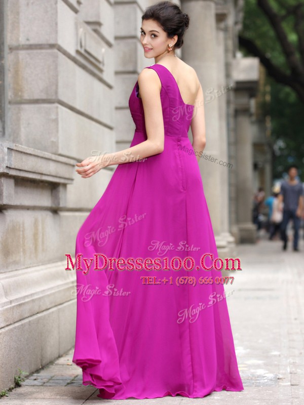 Hot Selling One Shoulder Chiffon Sleeveless Floor Length Mother Of The Bride Dress and Beading