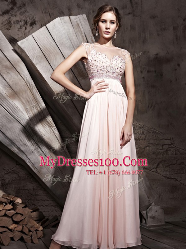 Best Selling Scoop Pink Sleeveless Floor Length Beading Side Zipper Homecoming Dress