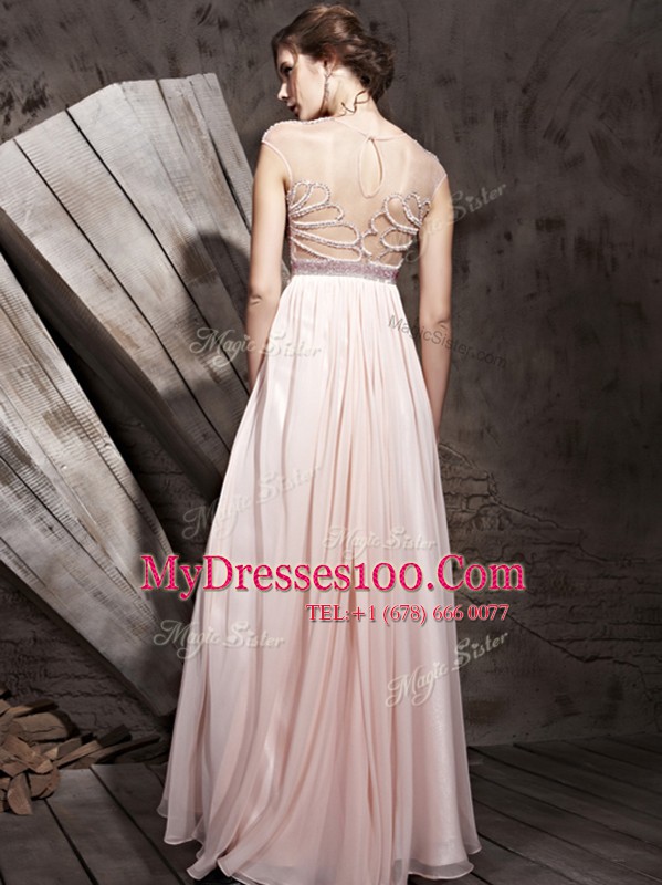 Best Selling Scoop Pink Sleeveless Floor Length Beading Side Zipper Homecoming Dress