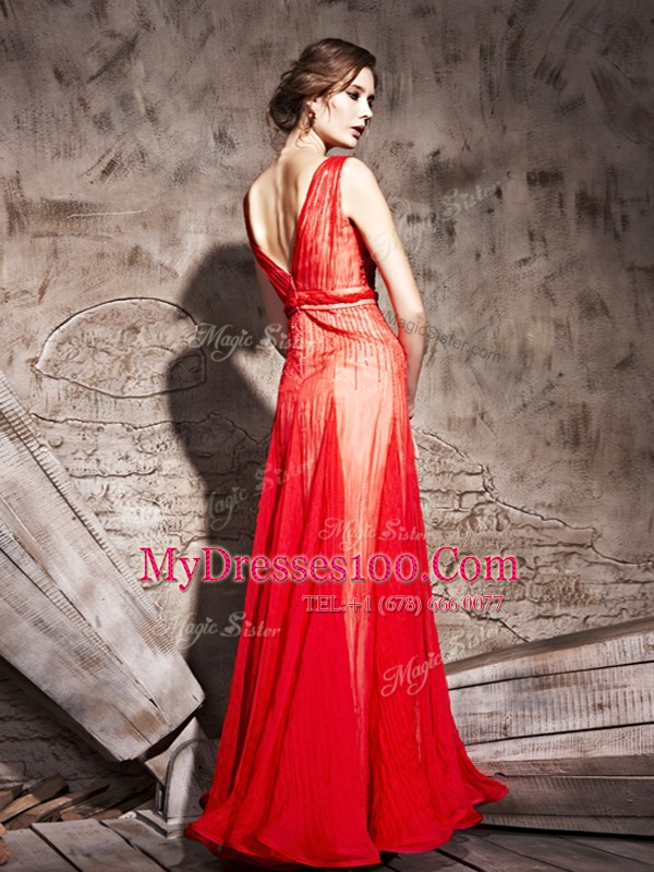 Cheap Straps Sleeveless Chiffon Evening Dress Beading Zipper