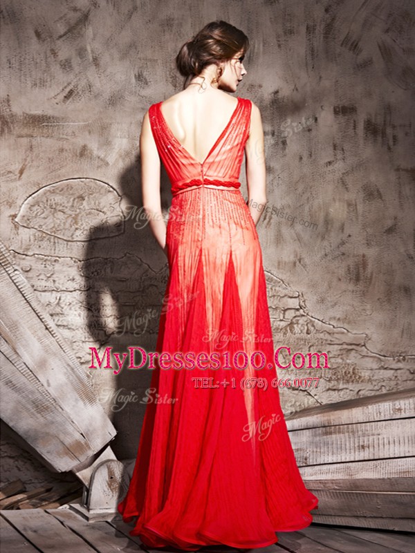 Cheap Straps Sleeveless Chiffon Evening Dress Beading Zipper