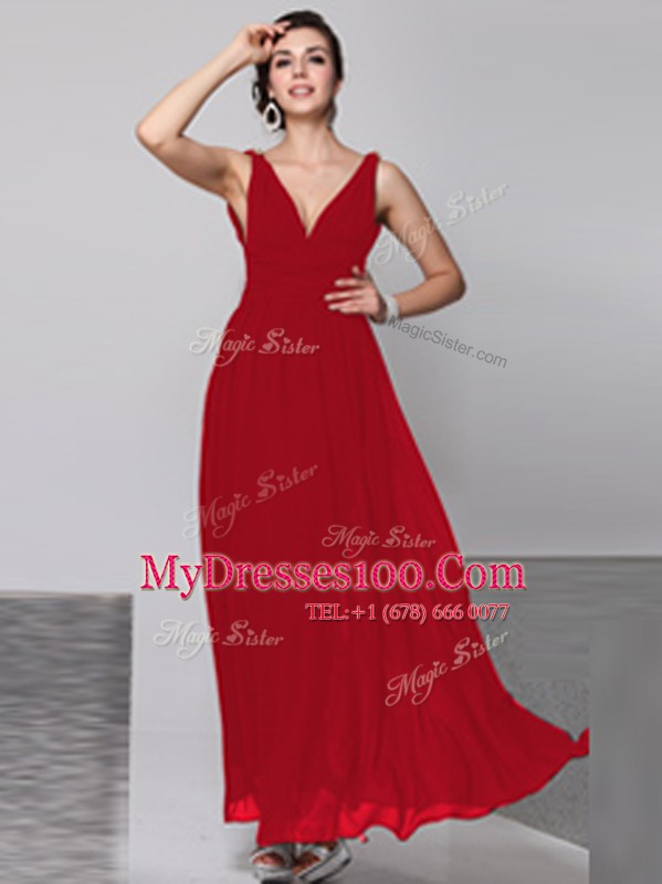 High End Wine Red Sleeveless Floor Length Beading Backless Mother Of The Bride Dress