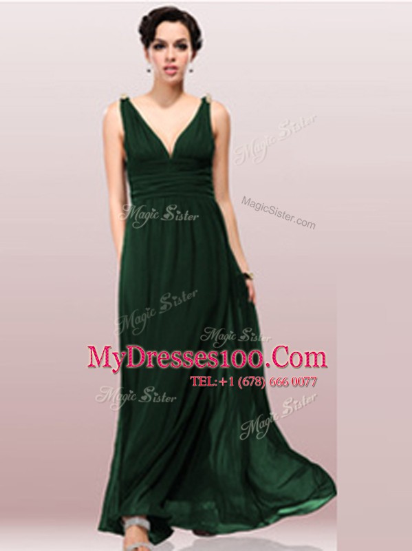Best Empire Mother Of The Bride Dress Burgundy V-neck Chiffon Sleeveless Floor Length Zipper