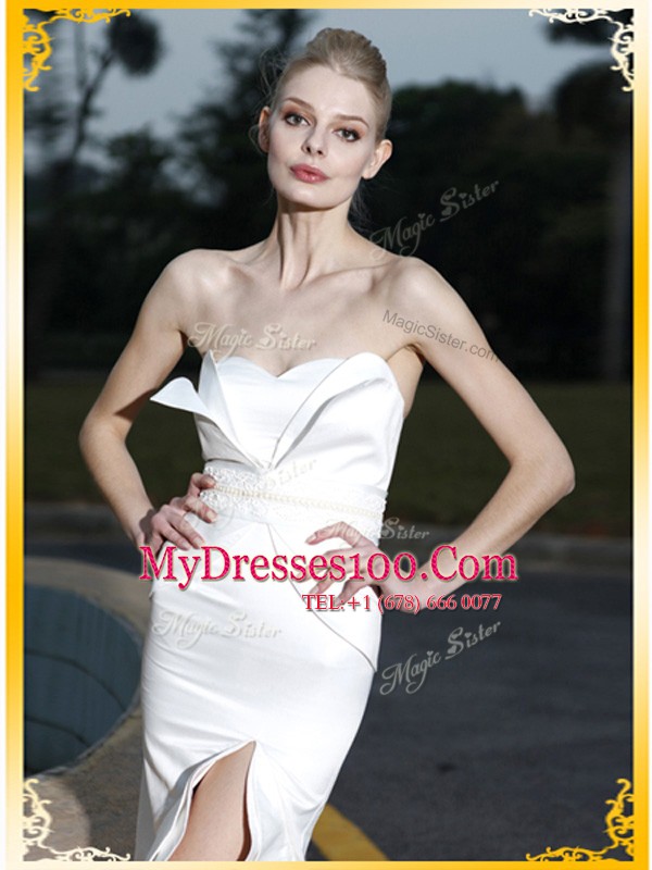 Inexpensive Mermaid High Low White Evening Dress Sweetheart Sleeveless Zipper