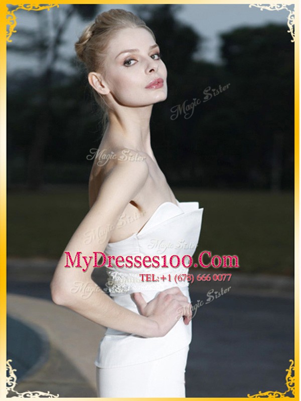 Inexpensive Mermaid High Low White Evening Dress Sweetheart Sleeveless Zipper