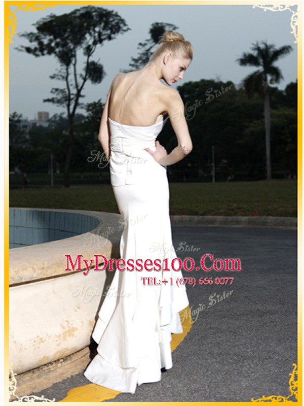 Inexpensive Mermaid High Low White Evening Dress Sweetheart Sleeveless Zipper